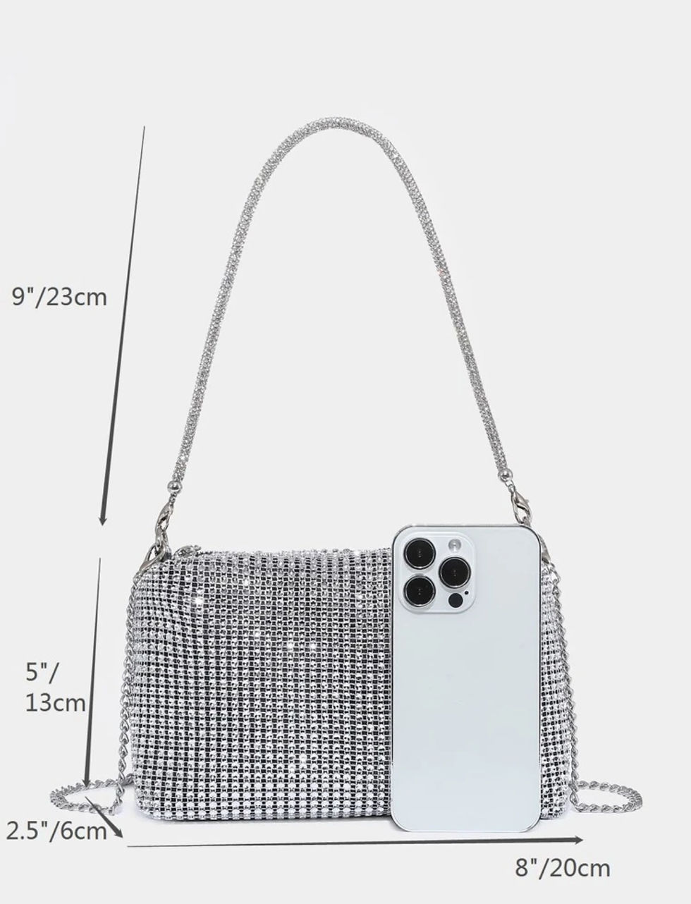 Thumbnail: Elegant Silver Rhinestone Clutch Bag