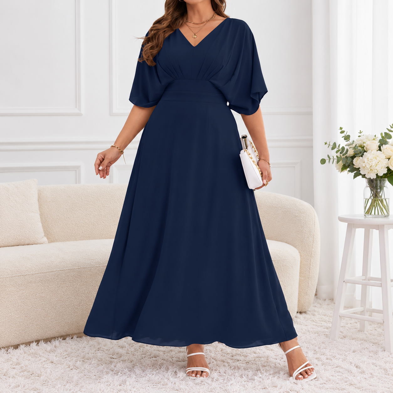 Midnight Batwing A-Line Maxi Dress - Plus Range