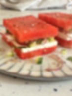 Watermeloen met feta en komkommer salade hapje 