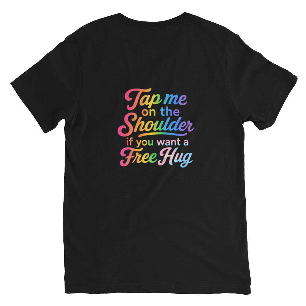 Pride & Joy Unisex Short Sleeve V-Neck T-Shirt with free hugs message on back