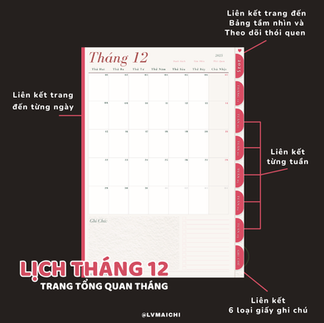 Hình ảnh giới thiệu Sổ Kế Hoạch Digital Planner Tháng 12 năm 2025 thiết kế bởi LVMAICHI. Bên trái là bìa sổ trên iPad phong cách Coquette nơ đỏ ngọc trai. Bên phải là trang lịch tháng đã được trang trí sticker Giáng Sinh rực rỡ. Sổ tiếng Việt có liên kết trang Hyperlink