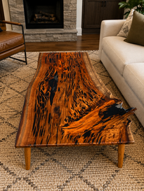 Custom handcrafted live edge wood coffee table by Pelican State Woodworks