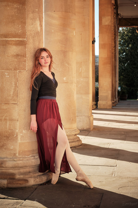 Ballet dancer outside Pittville Pumproom Cheltenham. Portrait photography