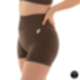 Bruine Pulse sportshort dames high waist met shaping fit, vooraanzicht, DM Training.