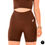 Thumbnail: Comfort sportshort dames in chocoladebruin, hoge taille met shaping pasvorm, DM Training collectie.