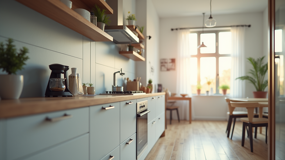 Close-up view of a bright and well-lit kitchen with modern appliances