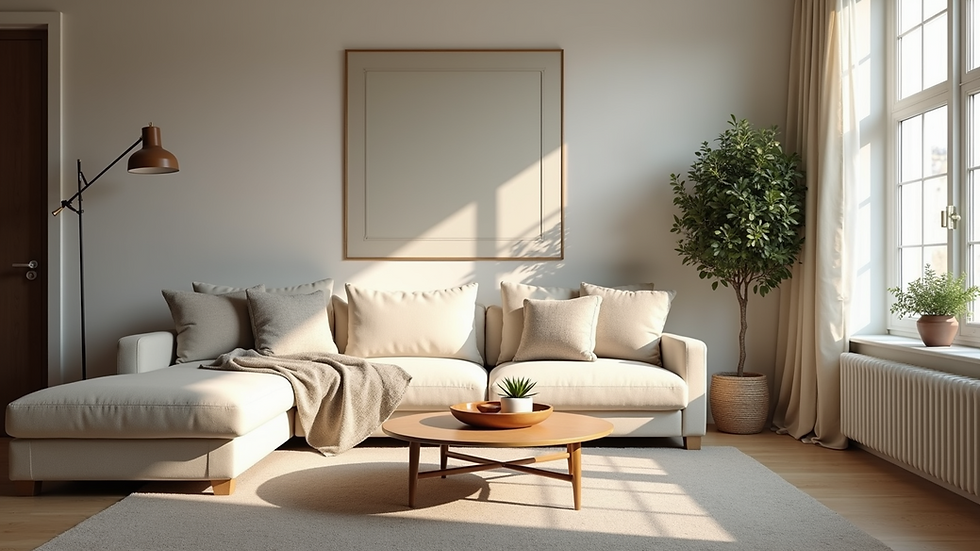 Eye-level view of a beautifully staged living room