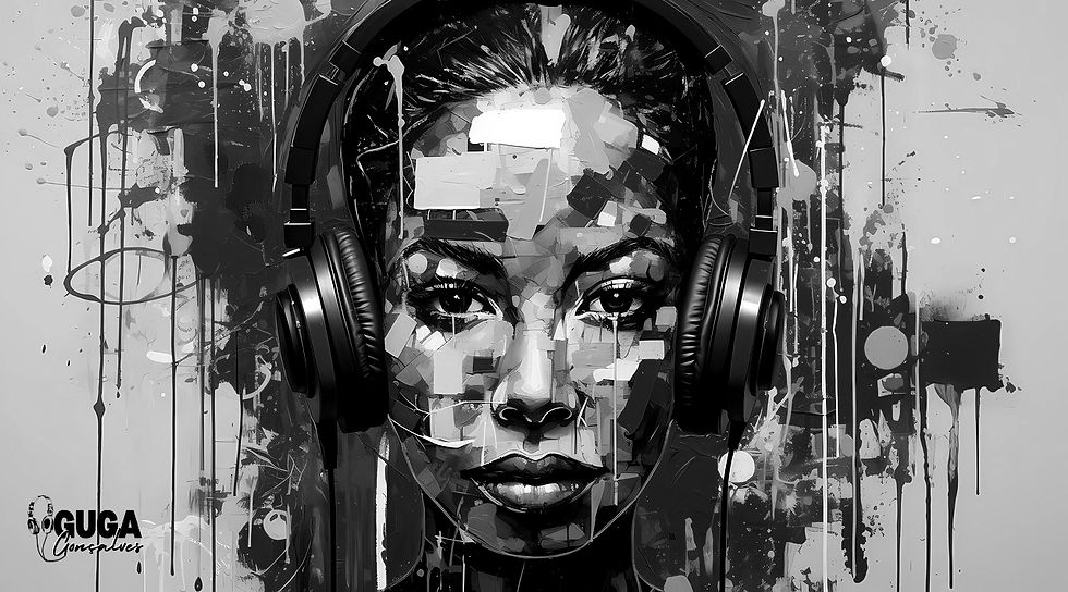 foto ilustrativa do desenho de uma mulher com seu headphone;