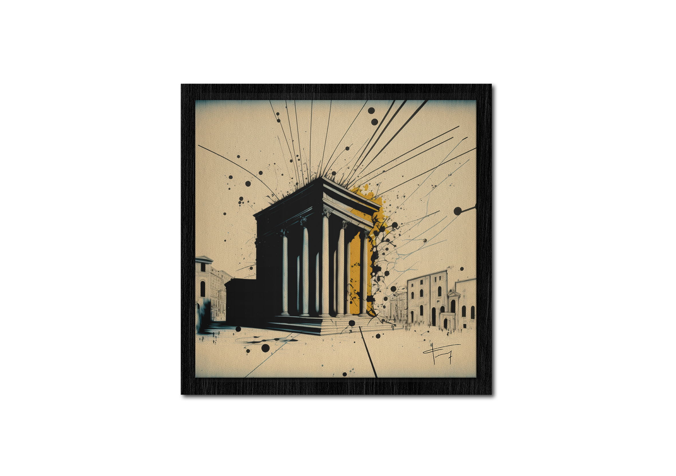 "Maison Carrée Style Jackson Pollock " 70x70cm Caisse Américaine