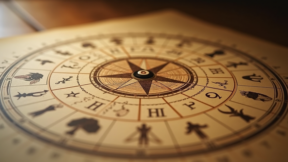 Close-up view of astrological symbols on a chart