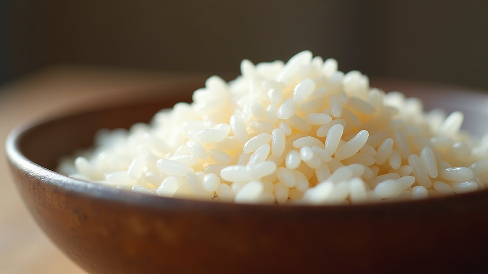 Close-up view of parboiled IR64 rice grains in a bowl