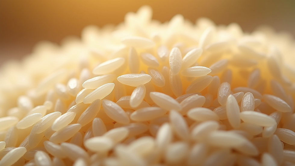 Close-up view of premium Indian basmati rice grains