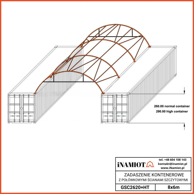 Miniatura: Ściana szczytowa połówkowa do zadaszenia kontenerowego Premium 8 m GSC26HT
