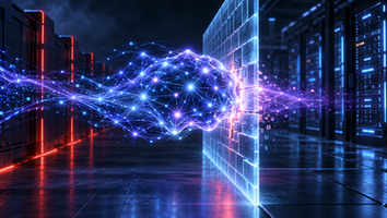 Editorial illustration of an artificial intelligence network crossing a digital security boundary