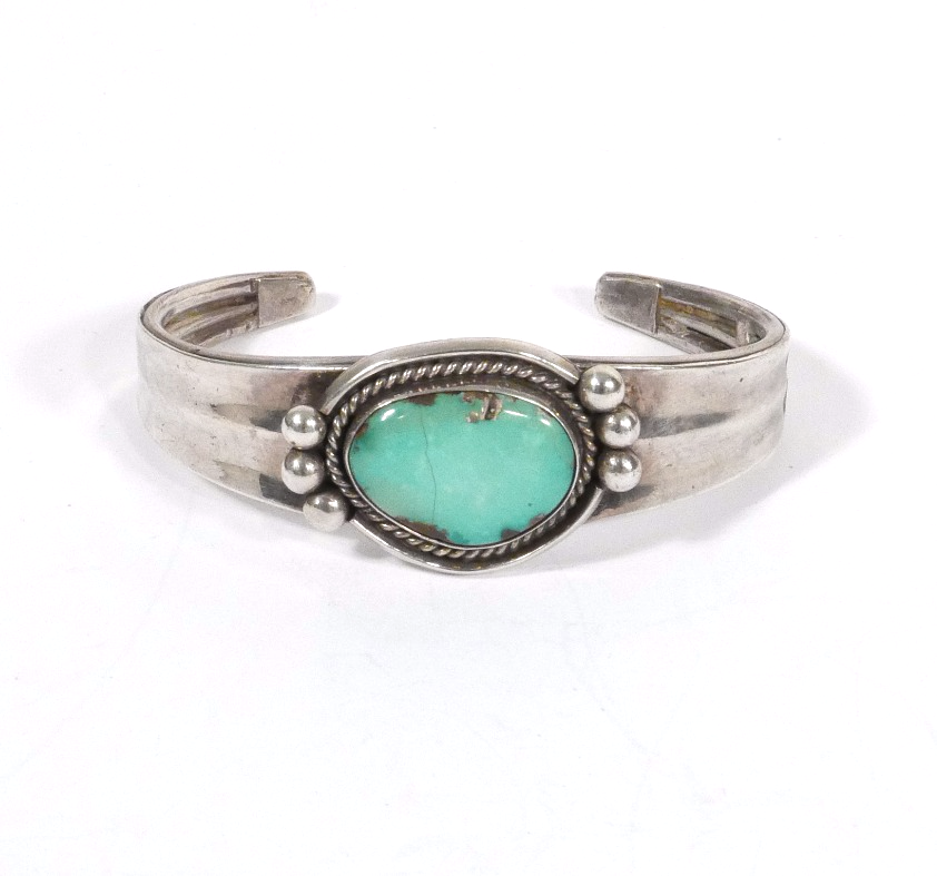 Vintage Navajo Sterling Silver Turquoise Cuff