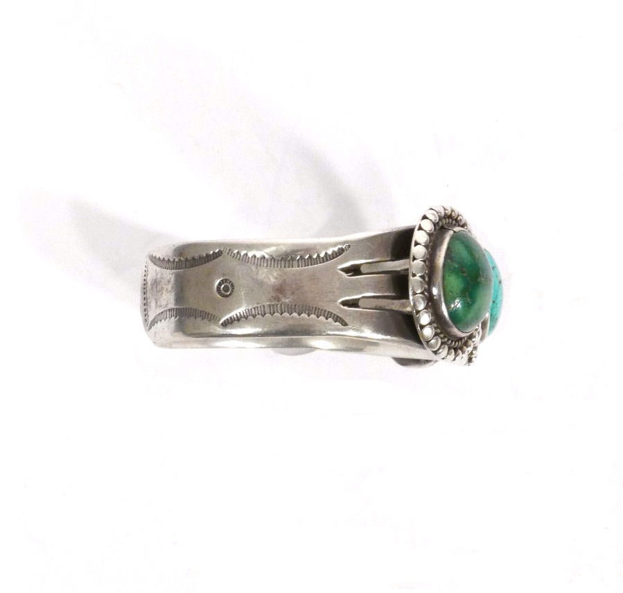 Thumbnail: Vintage Navajo Silver Cuff with 3 Large Turquoise Stones