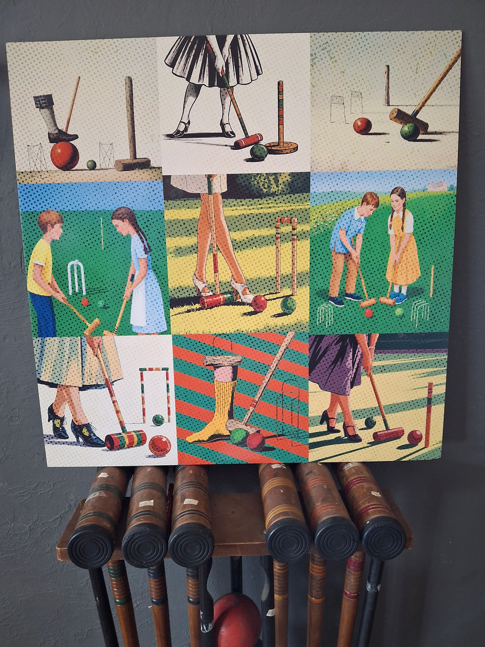Andy Warhol–inspired protégé Margaux de la Croix—a 24"x24" limited screen print mounted on foamboard—features six inventive croquet images.