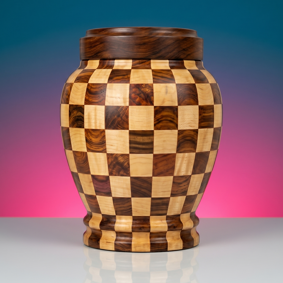 Thumbnail: Dama - patchwork wood urn