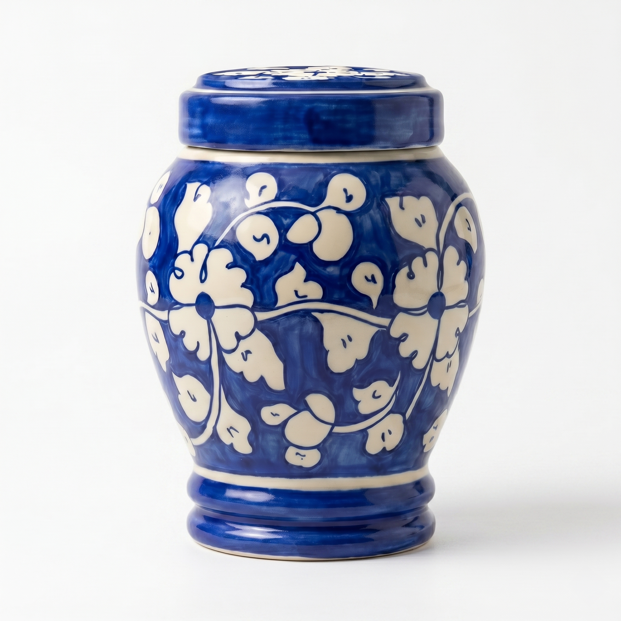 Mina (wh) - blue floral pottery urn