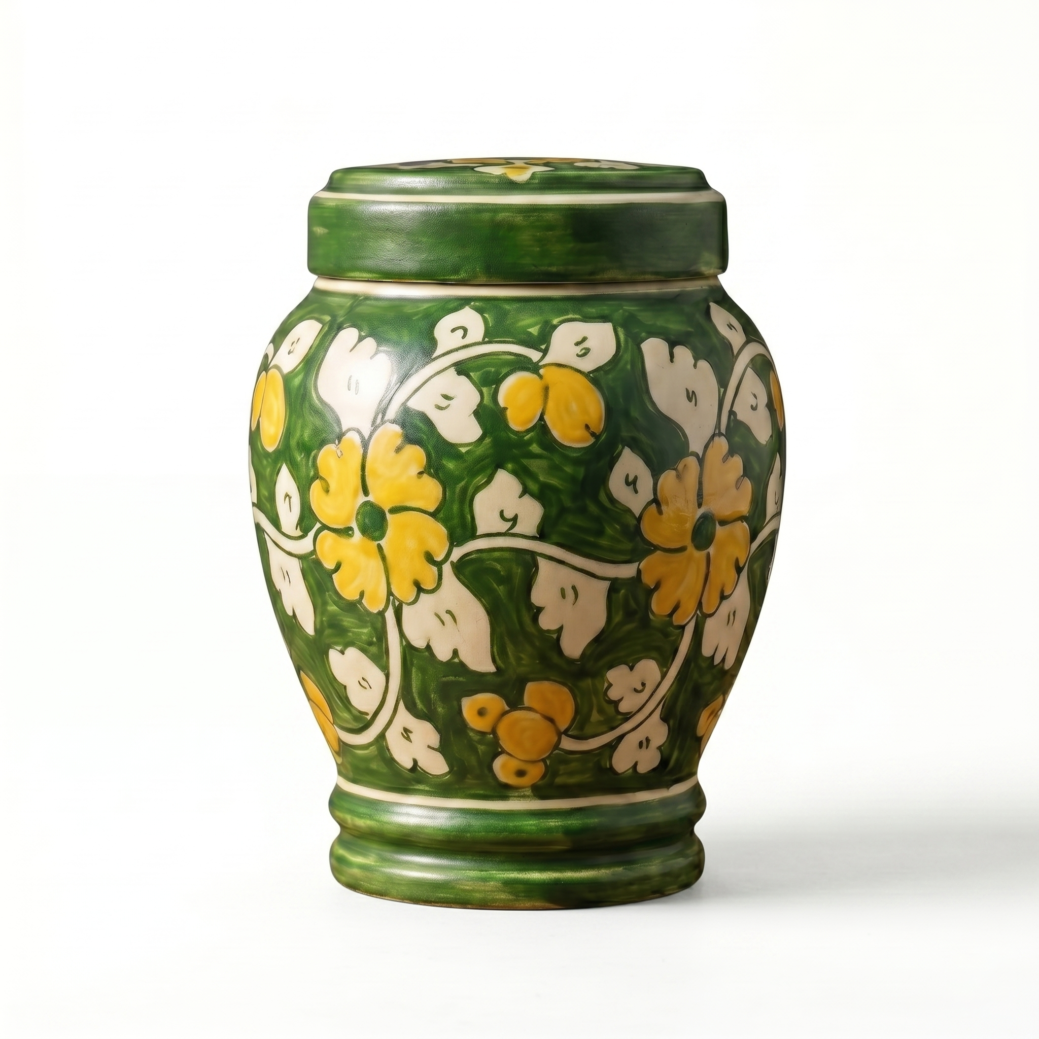 Liora - green yellow floral pottery urn