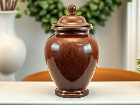 A polished rosewood cremation urn