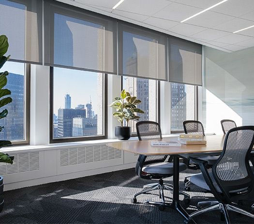 Commercial window shades installation for modern office space in Edmonton