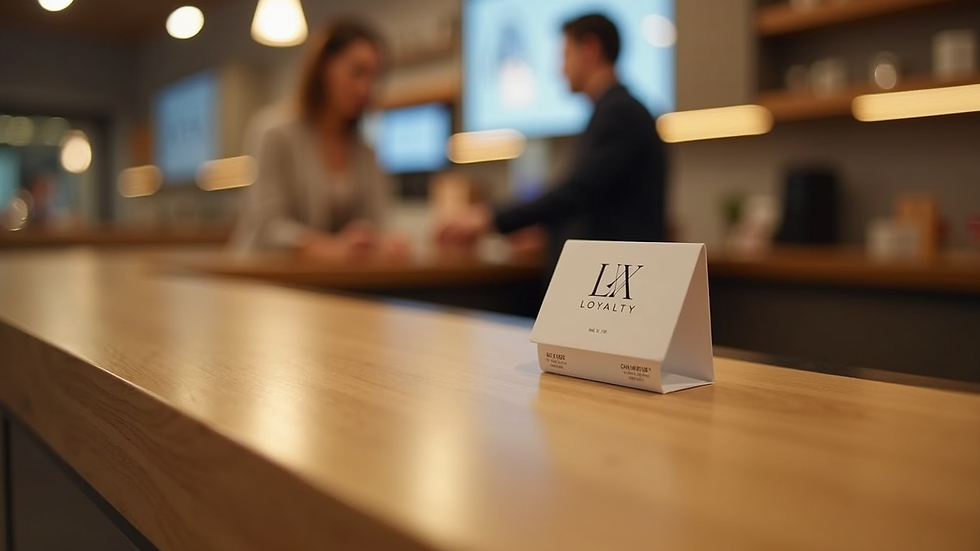 High angle view of a stylish loyalty card on a boutique counter