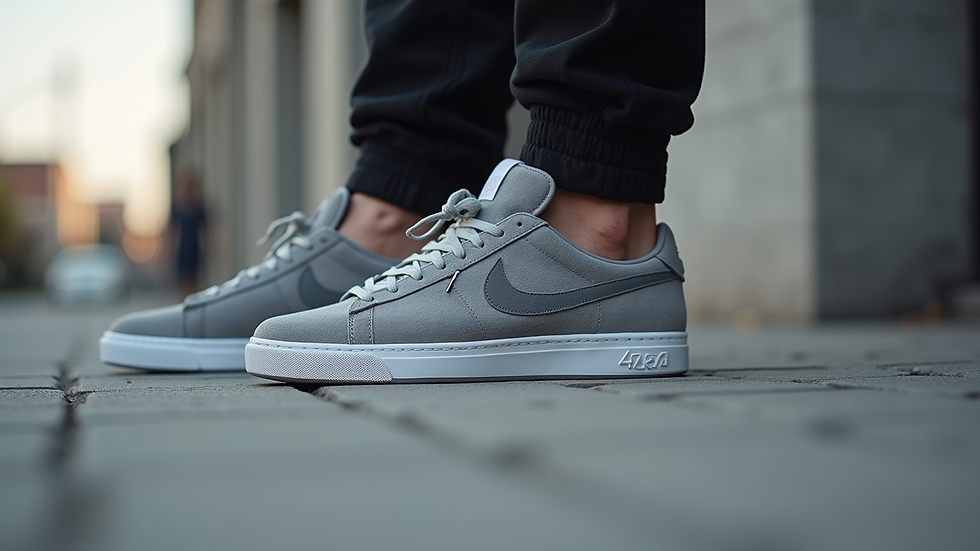 Close-up of premium sneakers on a concrete street surface