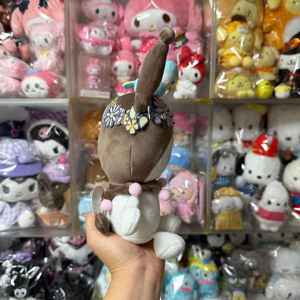 縮圖：日版 Sanrio Kuromi 可羅米 花花系列 大 軟冧冧 公仔 頭上有藍色雀仔