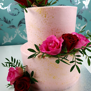 Rosa mit Goldprenkel und Blumen 2 stöckig