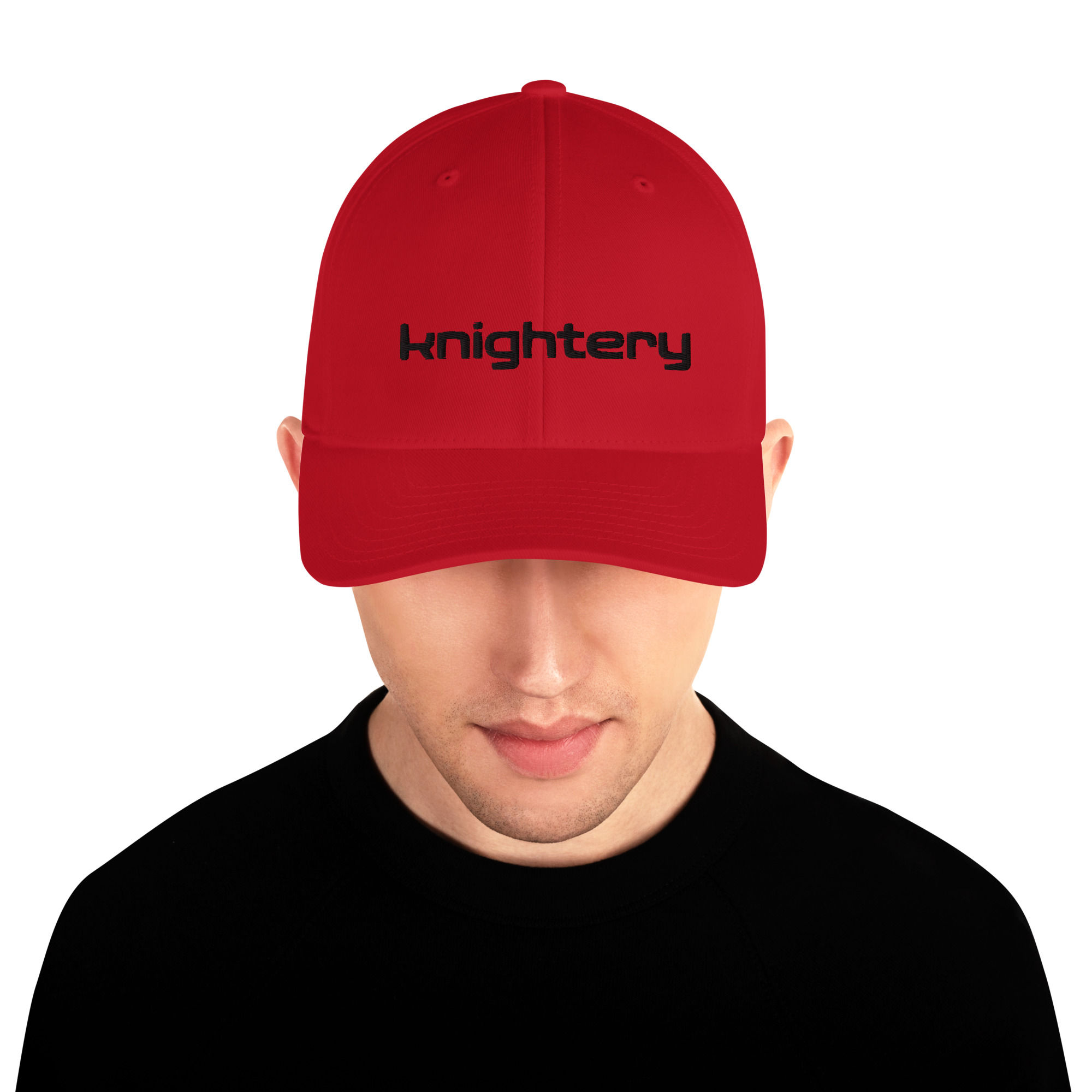 Red Structured Twill Cap - Black Name Front - Black Mark Back