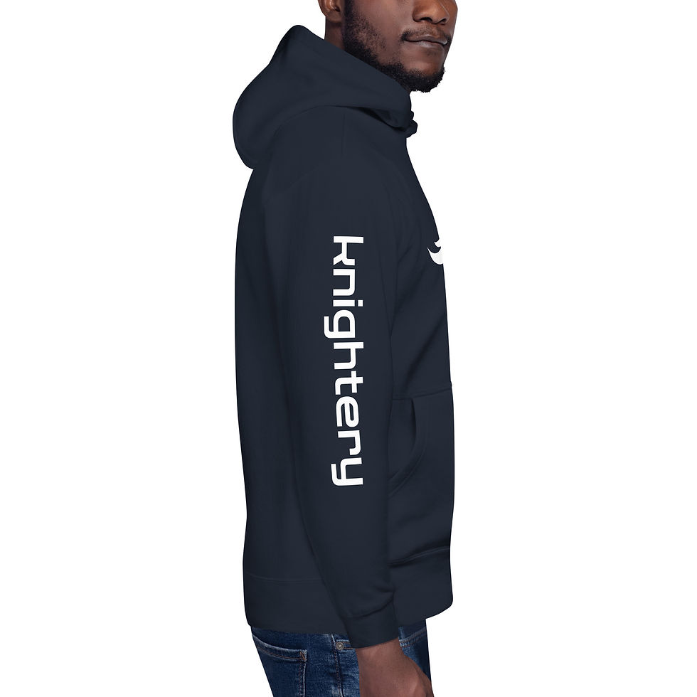 Thumbnail: White Logo & Sleeve Name on Dark Hoodie