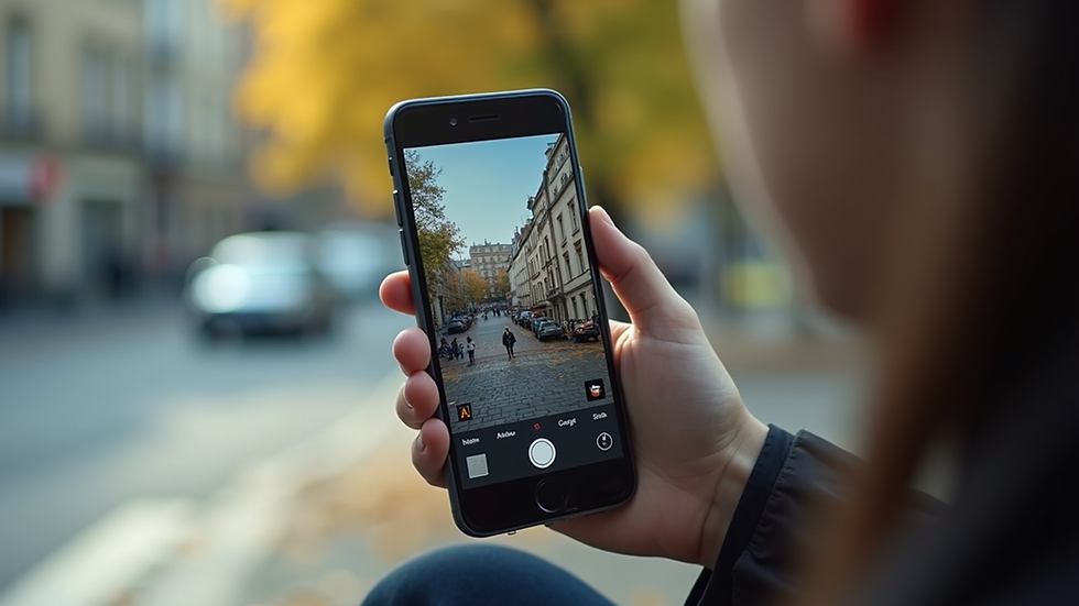 Eye-level view of a smartphone screen showing Google Photos app with multiple images
