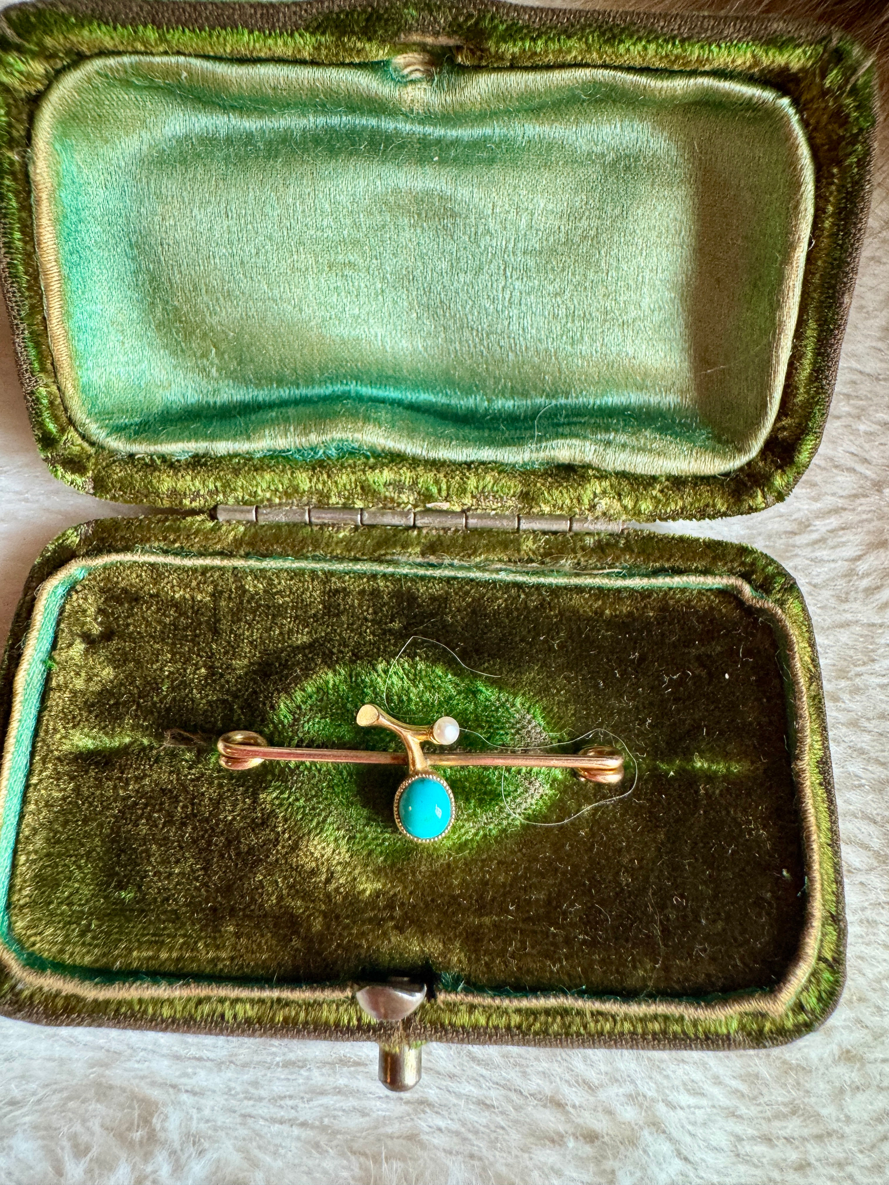 Victorian 9ct Turquoise and Pearl Stock Pin