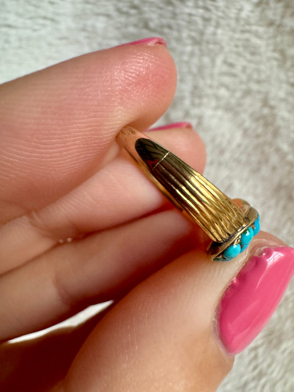 Thumbnail: Victorian 15ct Pearl and Turquoise Witches Heart Ring