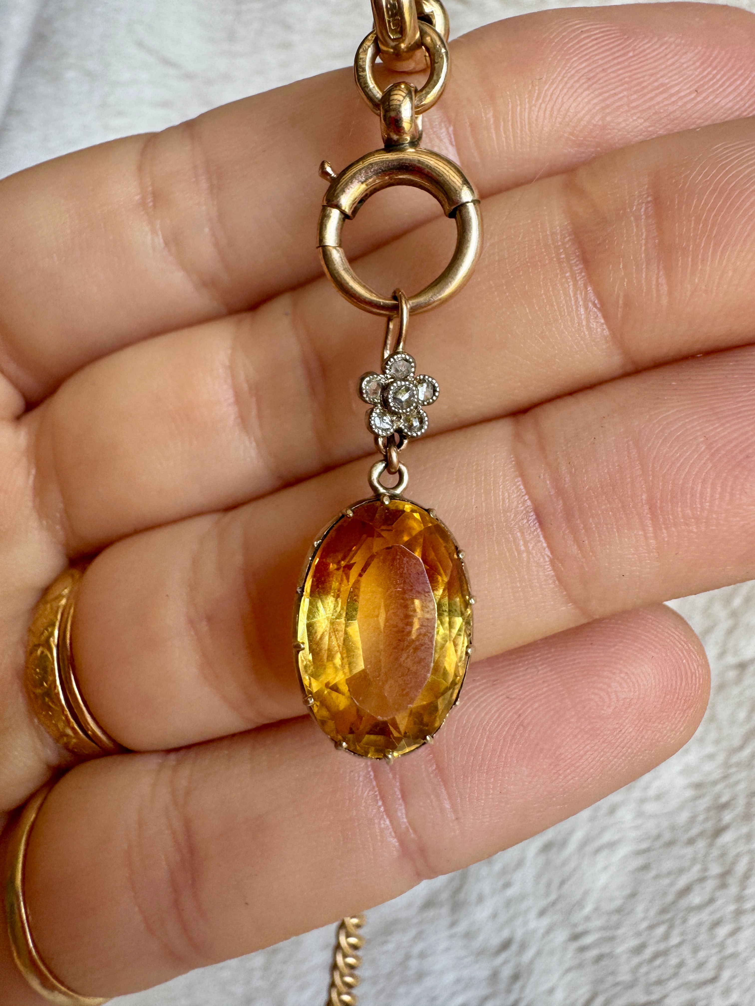Victorian 9ct Citrine and Diamond Pendant