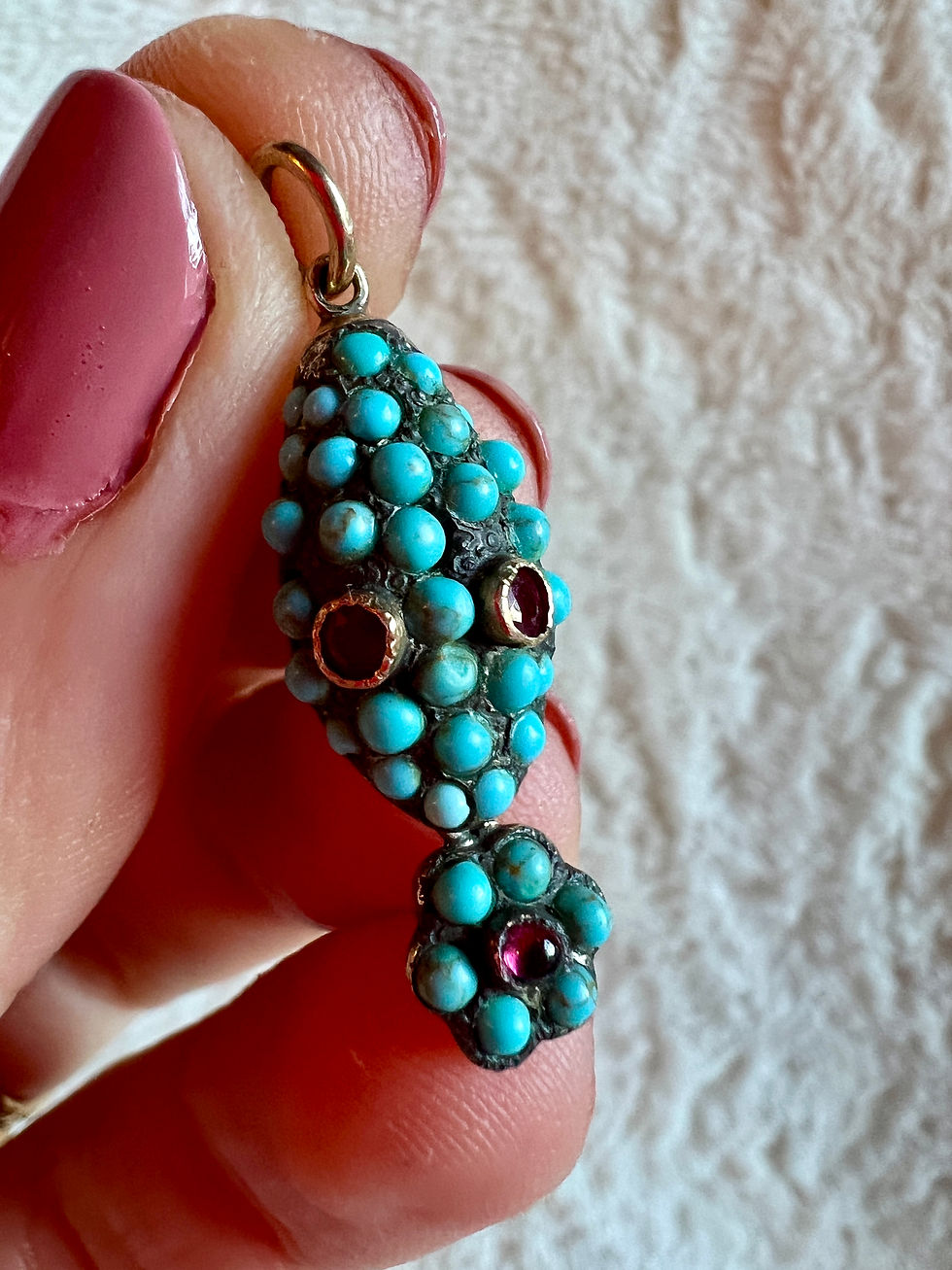 Georgian 15ct and Silver Turquoise Pave Snake Pendant