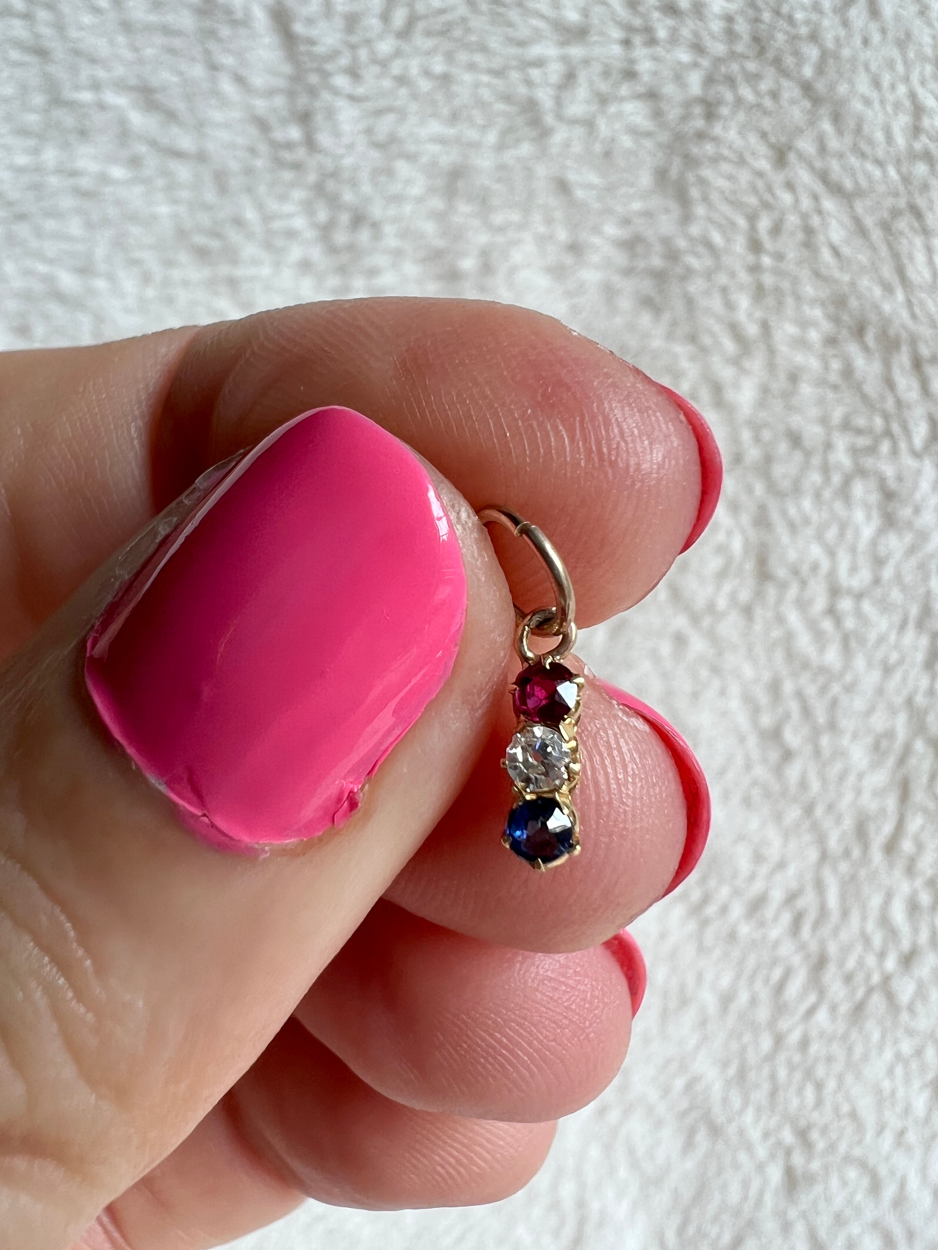 Victorian 15ct Sapphire, Diamond and Ruby Pendant