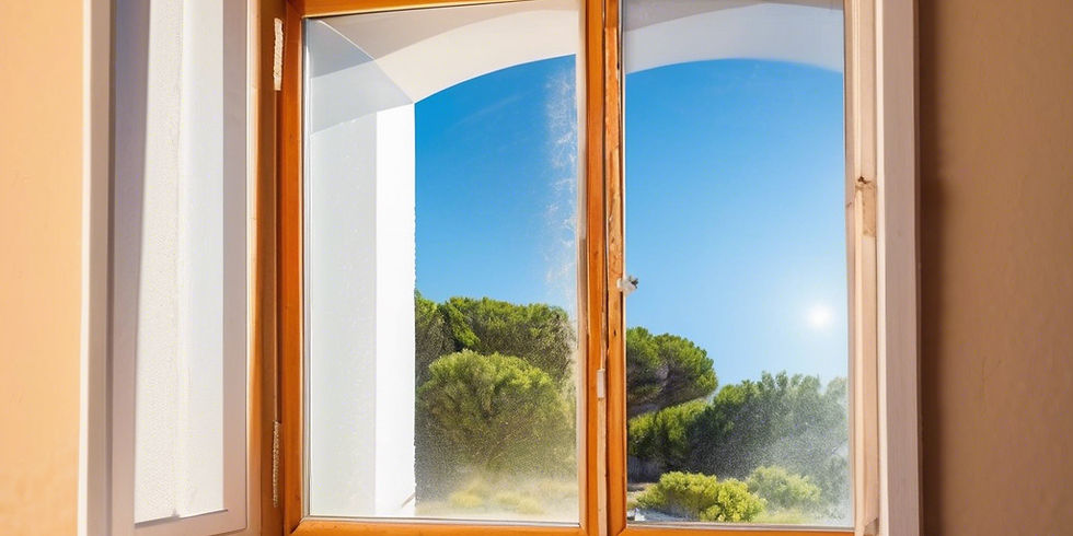 window with condensation in the algarve, with sunny climate