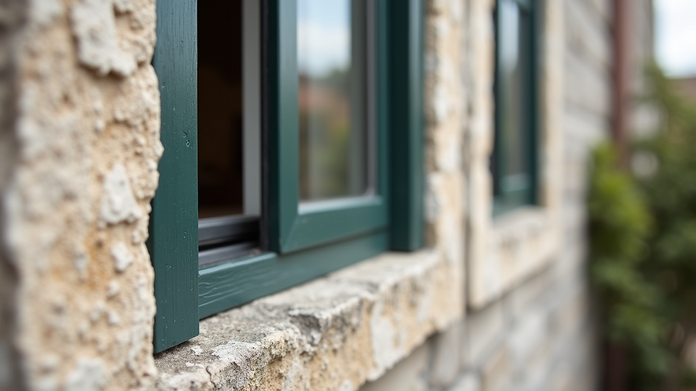 Close-up view of Cortizo aluminium double glazing frame installed on a historic Portuguese window