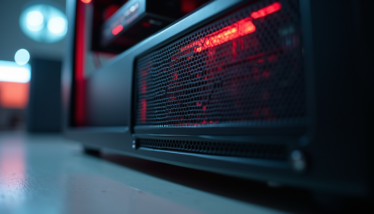 Eye-level view of HP ZGX Fury GB300 workstation showcasing its sleek design and cooling system