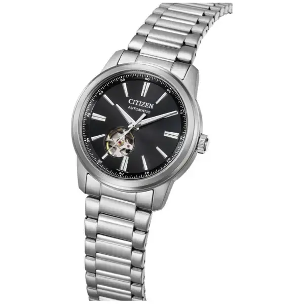 Thumbnail: Citizen Collection NH9150-52E Mechanical Open Heart Black Dial Steel Watch