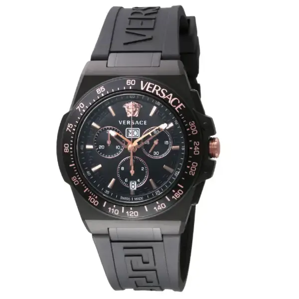 Versace Greca Extreme Classic Quartz Rubber Strap Black Dial Watch VE7H00323
