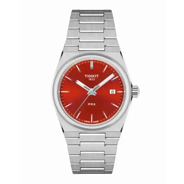 Tissot PRX 35mm Red Dial Stainless Steel Bracelet Quartz Watch T1372101142100