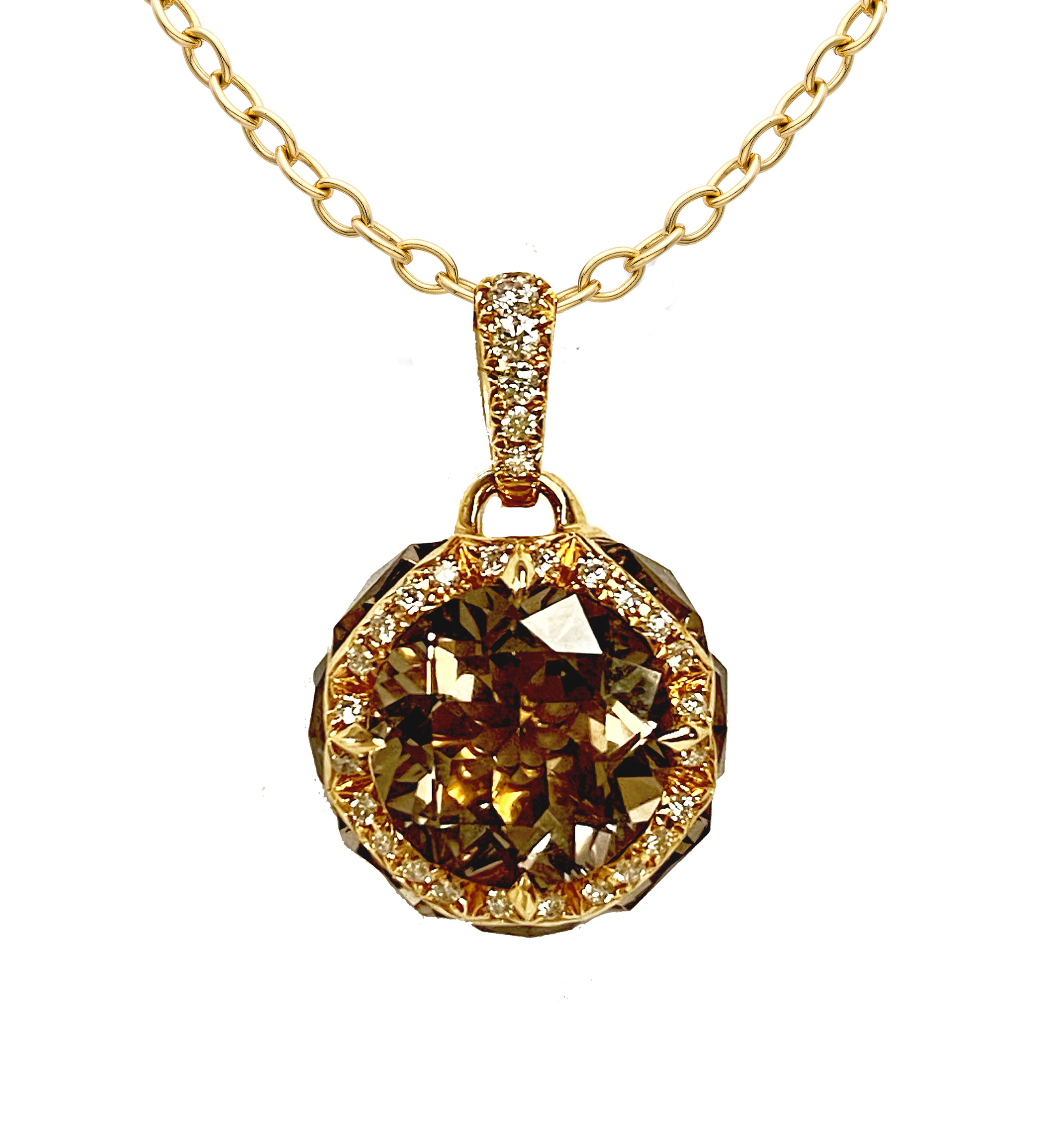 Galio 18ct Yyellow Gold Diamond & Smokey Quartz Necklace