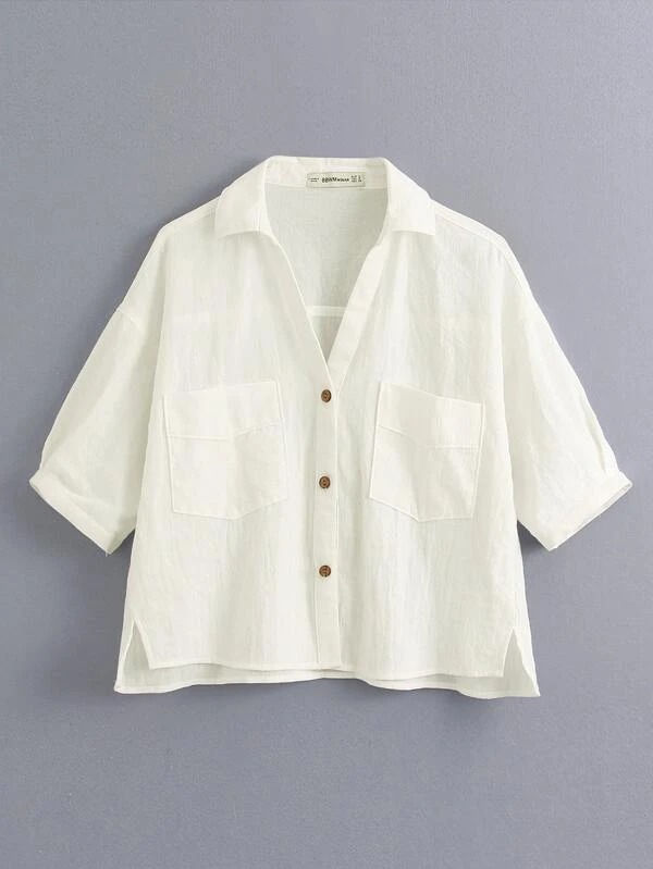 Camisa con Diseño de Bolsillo Escote V