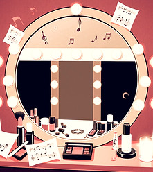 dressing room mirror with make up, jewel