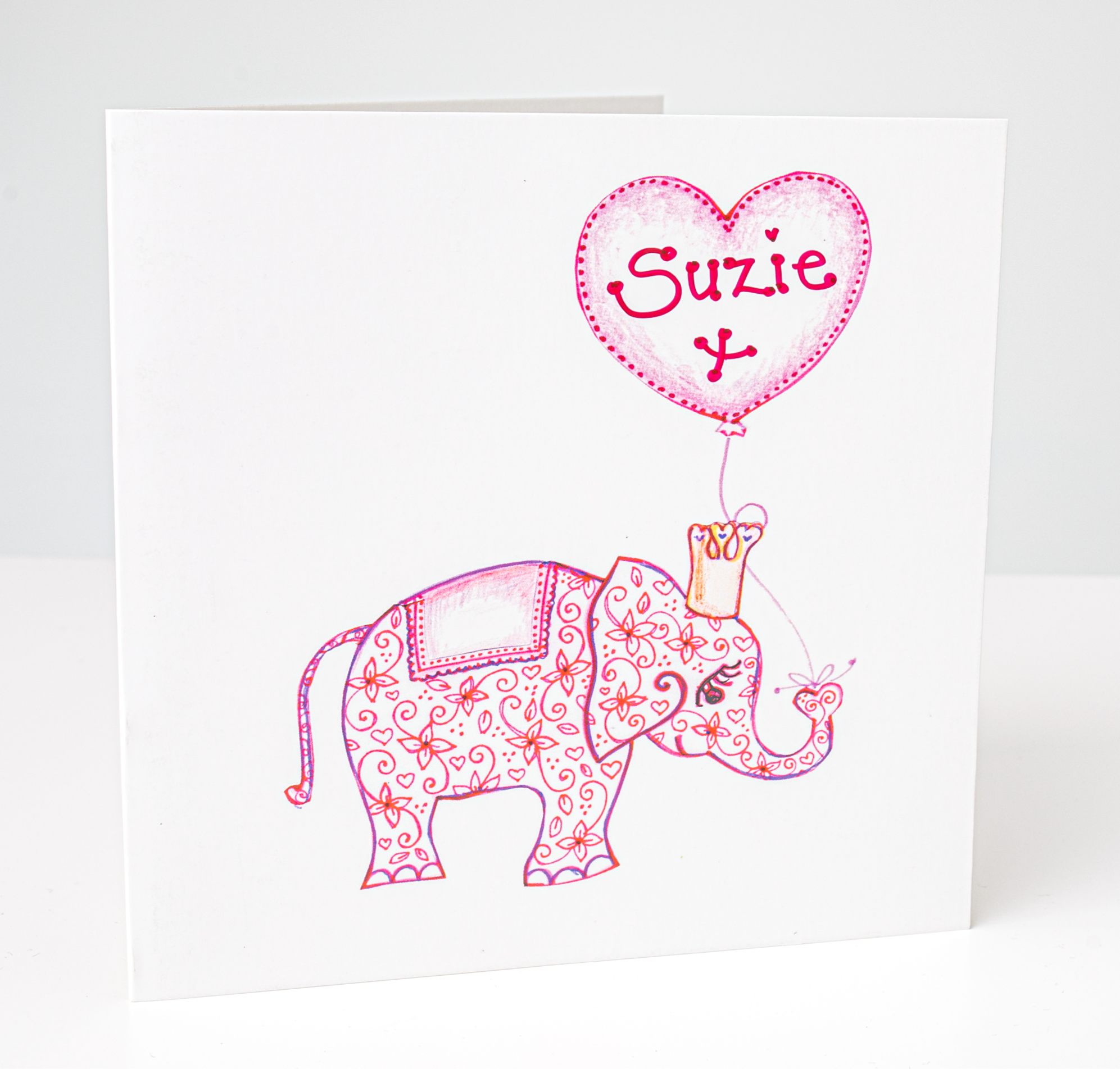 Personalised Card - Pink Elephant Design