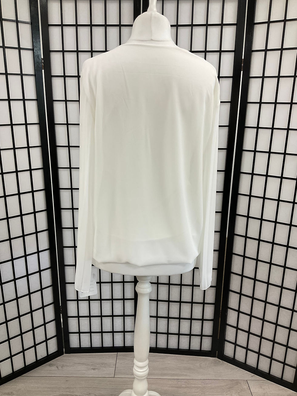 Thumbnail: Round Neck Diamanté Bar Pleated Sleeve Blouse