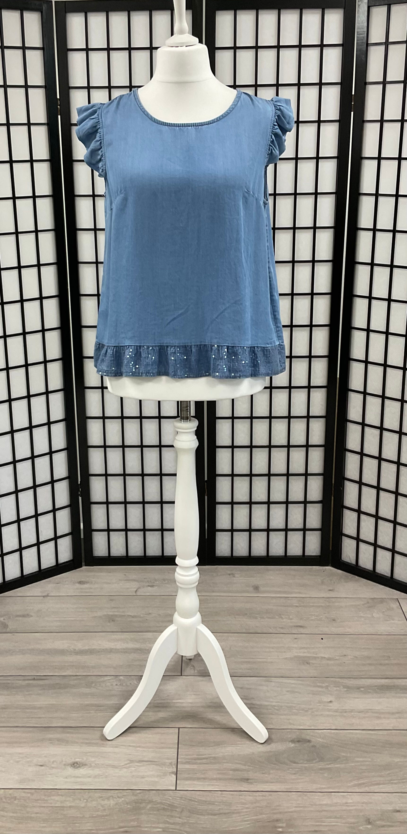 Denim Capped Sleeve Top